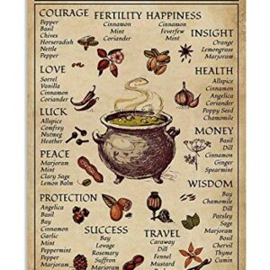 Spice and Cooking Herbs Witchcraft Witch Fun World Education Science Classroom Infographic Tin Sign Great Retro Gifts and Decorative Door Wall School Farm Hospital Metal Sign 8x12