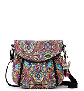 sakroots womens eco-twill, multifunctional purse with adjustable strap & zipper pockets foldover crossbody bag in eco twill, rainbow wanderlust, one size us