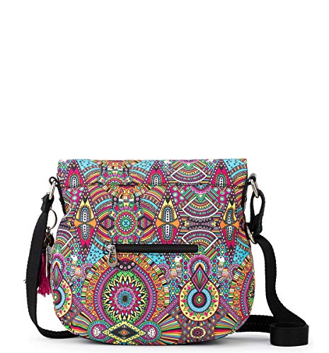 Sakroots womens Eco-twill, Multifunctional Purse With Adjustable Strap & Zipper Pockets Foldover Crossbody Bag In Eco Twill, Rainbow Wanderlust, One Size US