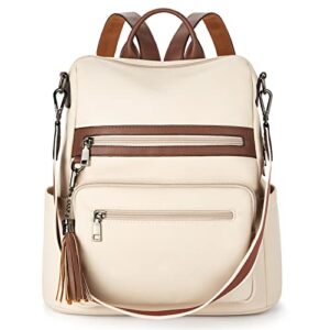 telena womens backpack purse vegan leather large travel backpack college shoulder bag with tassel beige-brown