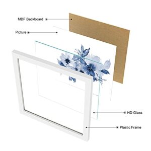 ArtbyHannah 4 Pack 10x10 Framed Blue Wall Art Set with White Frame Floral Print for Bathroom Bedroom Home Decoration