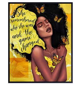 african american woman black art – she remembered who she was and the game changed inspirational wall decor – positive quotes – encouragement gifts for women – motivational posters – uplifting gifts