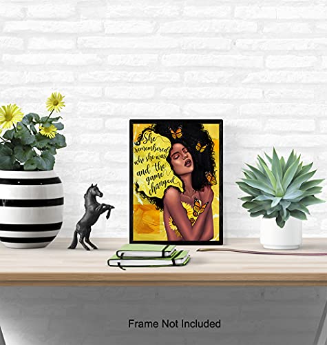 African American Woman Black Art - She Remembered Who She Was And The Game Changed Inspirational Wall Decor - Positive Quotes - Encouragement Gifts for Women - Motivational Posters - Uplifting Gifts