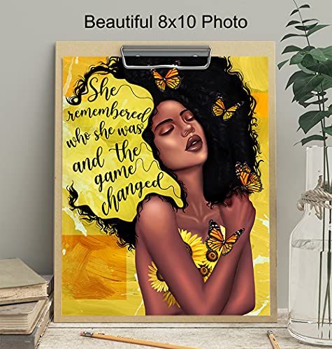 African American Woman Black Art - She Remembered Who She Was And The Game Changed Inspirational Wall Decor - Positive Quotes - Encouragement Gifts for Women - Motivational Posters - Uplifting Gifts