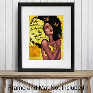 African American Woman Black Art - She Remembered Who She Was And The Game Changed Inspirational Wall Decor - Positive Quotes - Encouragement Gifts for Women - Motivational Posters - Uplifting Gifts