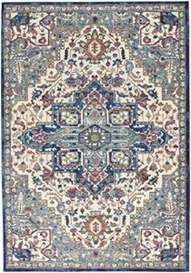 nourison global vintage persian ivory navy 4′ x 6′ area -rug, easy -cleaning, non shedding, bed room, living room, dining room, kitchen (4×6)