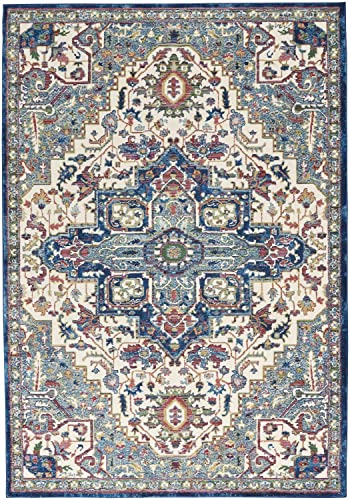 Nourison Global Vintage Persian Ivory Navy 4' x 6' Area -Rug, Easy -Cleaning, Non Shedding, Bed Room, Living Room, Dining Room, Kitchen (4x6)