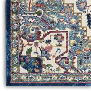 Nourison Global Vintage Persian Ivory Navy 4' x 6' Area -Rug, Easy -Cleaning, Non Shedding, Bed Room, Living Room, Dining Room, Kitchen (4x6)