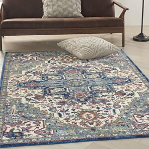 Nourison Global Vintage Persian Ivory Navy 4' x 6' Area -Rug, Easy -Cleaning, Non Shedding, Bed Room, Living Room, Dining Room, Kitchen (4x6)