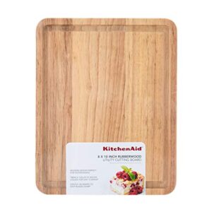 KitchenAid Classic Rubberwood Cutting Board with Perimeter Trench, Reversible Chopping Board, 8-inch x 10-Inch, Natural
