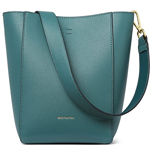 BOSTANTEN Leather Purses and Handbags for Women Designer Hobo Bucket Bag Fashion Small Crossbody Purses Peacock Blue small Size