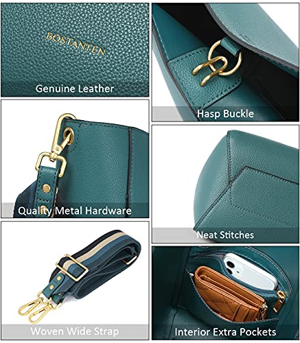 BOSTANTEN Leather Purses and Handbags for Women Designer Hobo Bucket Bag Fashion Small Crossbody Purses Peacock Blue small Size