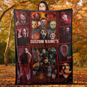 Mr.Jyotis This is My Horror Movie Watching Fleece Sherpa Blanket, Personalized Custom Names Horror Movie Watching Blanket V2