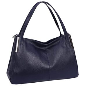 heshe genuine leather purses and handbags for women shoulder bags tote satchel hobo top handle designer ladies purse(navy blue)