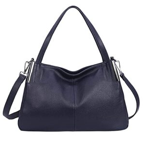 HESHE Genuine Leather Purses and Handbags for Women Shoulder Bags Tote Satchel Hobo Top Handle Designer Ladies Purse(Navy Blue)