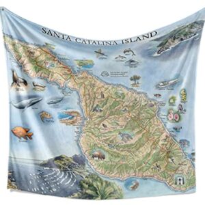 Catalina Island Map Fleece Blanket - Hand-Drawn Original Art - Soft, Cozy, and Warm Throw Blanket for Couch - Unique Gift - 58"x 50"