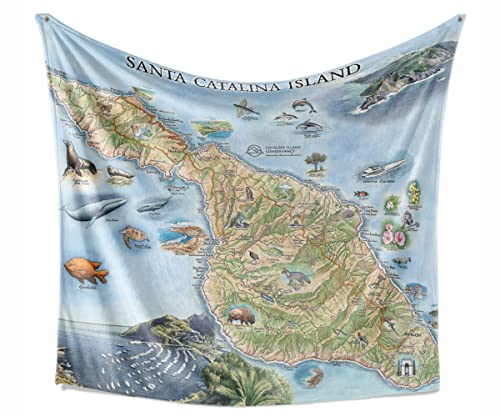 Catalina Island Map Fleece Blanket - Hand-Drawn Original Art - Soft, Cozy, and Warm Throw Blanket for Couch - Unique Gift - 58"x 50"