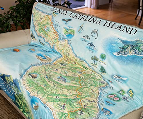 Catalina Island Map Fleece Blanket - Hand-Drawn Original Art - Soft, Cozy, and Warm Throw Blanket for Couch - Unique Gift - 58"x 50"