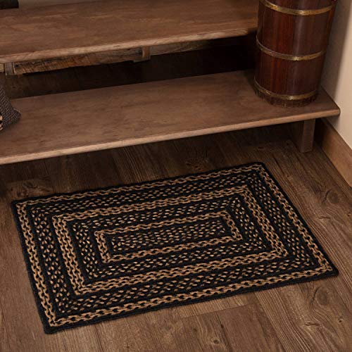 VHC Brands Farmhouse Jute Rectangular Rug 20x30 Country Braided Flooring, Country Black and Tan