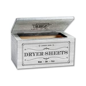 dryer sheet holder for laundry room | wooden box dryer sheet dispenser | farmhouse laundry room decor accessories | dryer sheet container with lid | laundry room organization storage container (grayish white)| laundry softener dispenser sheets