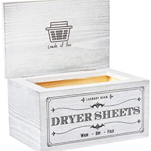 Dryer Sheet Holder for Laundry Room | Wooden Box Dryer Sheet Dispenser | Farmhouse Laundry Room Decor Accessories | Dryer Sheet Container with Lid | Laundry Room Organization Storage Container (Grayish White)| Laundry Softener Dispenser Sheets