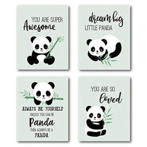 xwelldan inspirational quotes cute panda wall art prints, girls boys gifts for nursery kids bedroom classroom decor, 8 x 10 inch unframed set of 4 prints