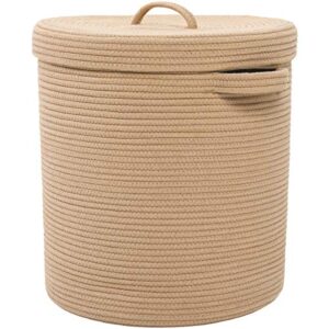 16″ x 16″ x 18″ large cotton rope storage basket with lid, full beige with cover