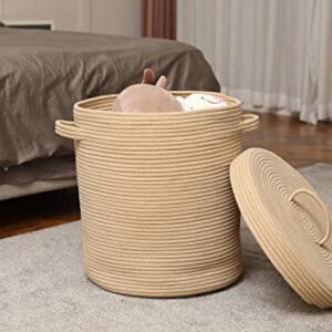 16" x 16" x 18" Large Cotton Rope Storage Basket with Lid, Full Beige with Cover