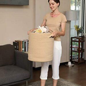 16" x 16" x 18" Large Cotton Rope Storage Basket with Lid, Full Beige with Cover