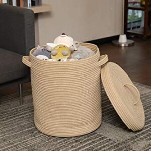 16" x 16" x 18" Large Cotton Rope Storage Basket with Lid, Full Beige with Cover