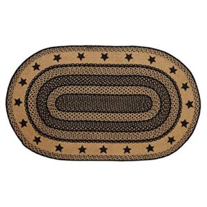 vhc brands farmhouse jute stencil stars border oval rug 36×60 country braided flooring, country black and tan