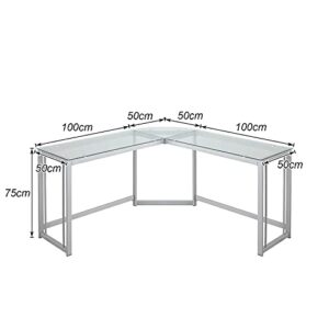 SogesHome 39 inches L Shaped Computer Desks, Glass L Desk Home Office Workstation Writing Table, Corner Desk Gaming Desk