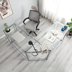 SogesHome 39 inches L Shaped Computer Desks, Glass L Desk Home Office Workstation Writing Table, Corner Desk Gaming Desk