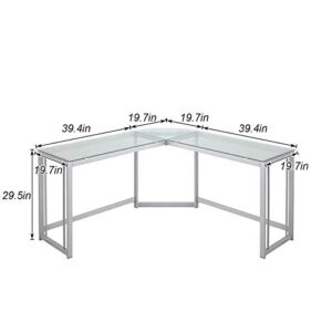 SogesHome 39 inches L Shaped Computer Desks, Glass L Desk Home Office Workstation Writing Table, Corner Desk Gaming Desk