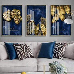3 pieces picture set nordic luxury navy blue gold abstract leaves vein texture canvas print decorative painting for living room home decor with inner frame