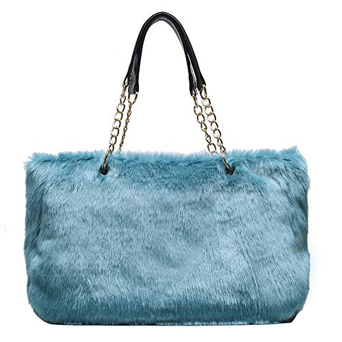 Yu He Womens' Faux fur Messenger Crossbody Shoulder Bag Satchel Tote Handbag (Blue)