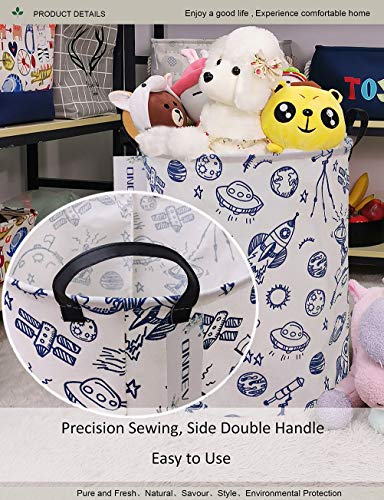 ONOEV Round waterproof laundry basket、foldable storage basket、laundry Hampers with handle、gift basket,suitable for children's room and toy storage (Blue Planet)