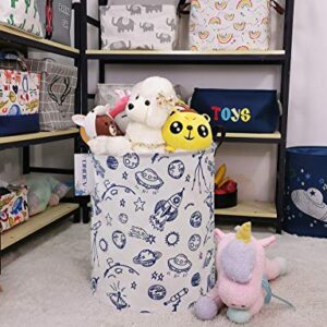 ONOEV Round waterproof laundry basket、foldable storage basket、laundry Hampers with handle、gift basket,suitable for children's room and toy storage (Blue Planet)