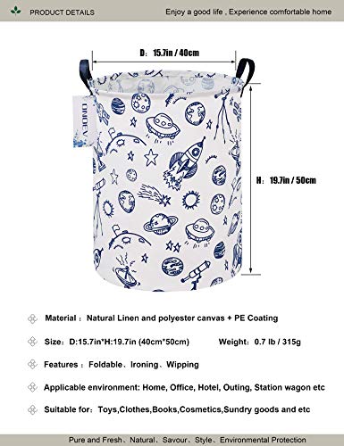 ONOEV Round waterproof laundry basket、foldable storage basket、laundry Hampers with handle、gift basket,suitable for children's room and toy storage (Blue Planet)