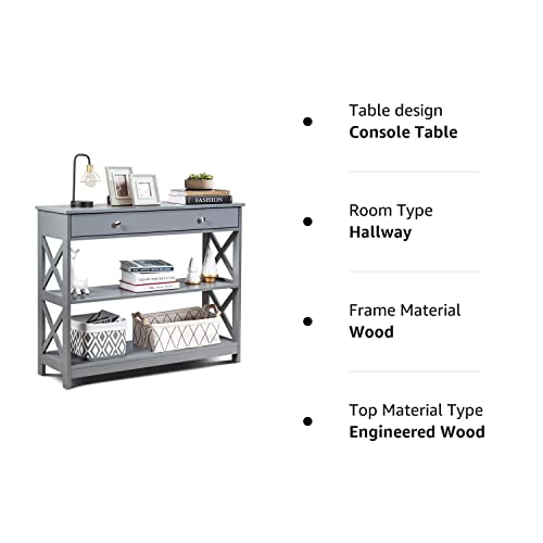 Giantex Console Table 3-Tier W/Drawer and Storage Shelves, X-Design Entryway Table for Hallway, Living Room and Bedroom Sofa Side Table (Gray)