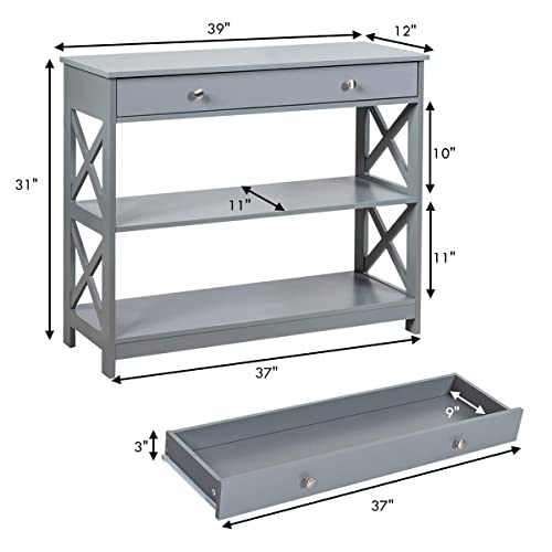 Giantex Console Table 3-Tier W/Drawer and Storage Shelves, X-Design Entryway Table for Hallway, Living Room and Bedroom Sofa Side Table (Gray)