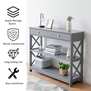 Giantex Console Table 3-Tier W/Drawer and Storage Shelves, X-Design Entryway Table for Hallway, Living Room and Bedroom Sofa Side Table (Gray)