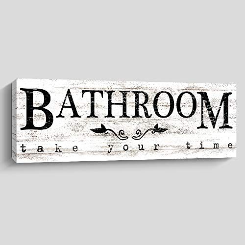 Bathroom Sign Wall Decor Giclee Canvas Print Wall Art Rustic Framed Pictures Artwork Home Decoration, 6 X 17 Inch