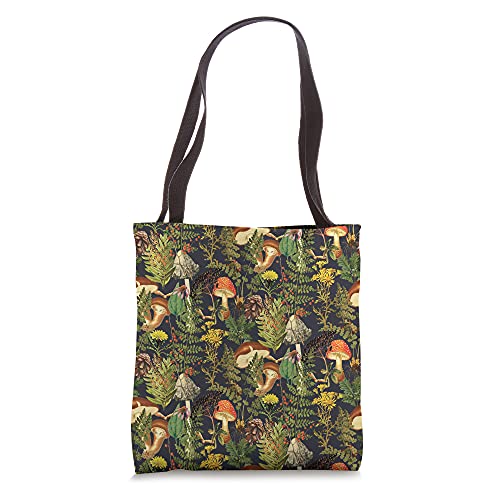 Mushroom woodland scene elderberries fungi nature shrooms Tote Bag