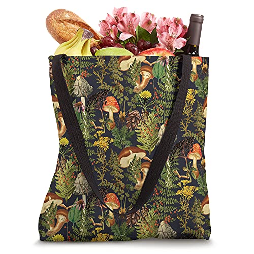 Mushroom woodland scene elderberries fungi nature shrooms Tote Bag