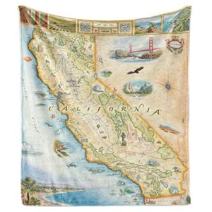 California State Map Fleece Blanket - Hand-Drawn Original Art - Soft, Cozy, and Warm Throw Blanket for Couch - Unique Gift - 58"x 50"