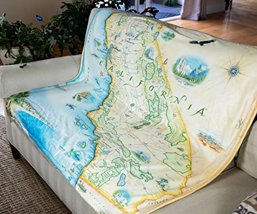 California State Map Fleece Blanket - Hand-Drawn Original Art - Soft, Cozy, and Warm Throw Blanket for Couch - Unique Gift - 58"x 50"