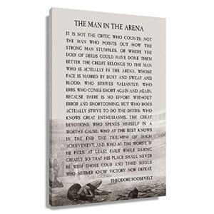 the man in the arena theodore roosevelt poster canvas motivational wall art for living room ispirational quote pictures painting decor unframed 12×18 inch(30x45cm)