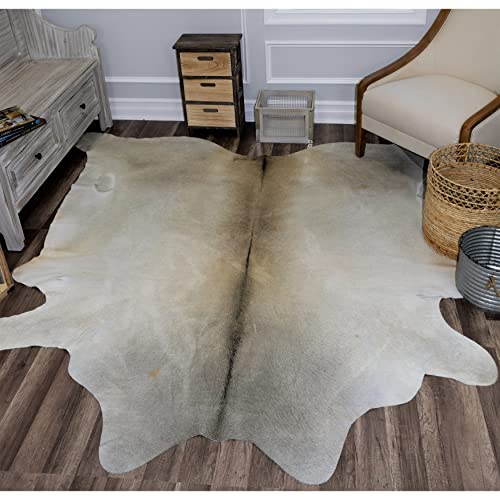 Just Cowhide Large Rug - Gray Cow Skin Hide Grey / White Premium Leather Area 5 ft X 7 Hair On,