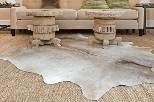 Just Cowhide Large Rug - Gray Cow Skin Hide Grey / White Premium Leather Area 5 ft X 7 Hair On,